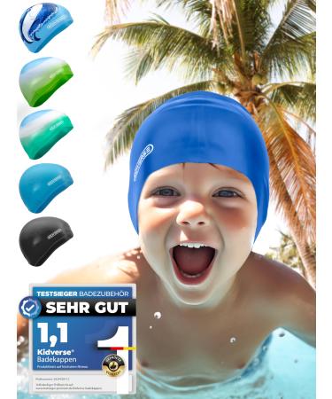 Kidverse bathing cap children - waterproof bathing hood children with anti -slip nops for non -slip hold - UV protection swimming cap children - 100% tearproof - silicone floating cap m dark blue - Buy Online on GoSupps.com