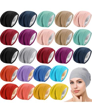24 Pieces Sleeping Beanies  Adjustable Satin Lined Sleep Cap  Night Hair Cap  Slouchy Beanie Hat Hair Wrap Cover for Adult Women Men Frizzy Curly Hair  One Size  16 Colors