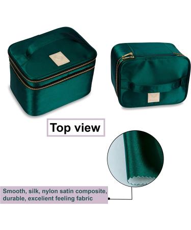 Eudora Double Layer Travel Makeup Bag - Green Nylon Satin Organizer with Mirror and Brush Holders | Large Cosmetics Bag for Women - Buy Online on GoSupps.com