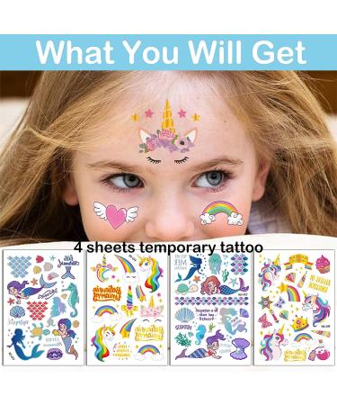 Mocossmy Mermaid Animal Temporary Tattoos for Kids - 4 Sheets, 90 PCS - Metallic Glitter Waterproof Fake Tattoos for Girls - DIY Body Decoration, Birthday Gifts - Buy Online on GoSupps.com