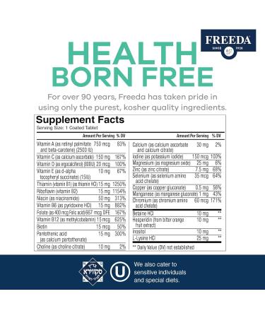 Freeda Senior Multivitamin - Kosher Vitamins for Men & Women 60 and Over - One Daily Coated Tablet - Women s & Men s Vitamins Multivitamin 60 Plus - Vitamins for Women Over 60 Plus Elderly (100 Count) 100 Count (Pack of 1) - Buy Online on GoSupps.com
