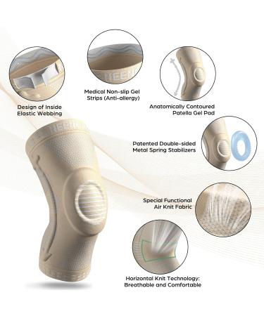 NEENCA Knee Brace Compression Sleeve Support with Patella Gel Pads - Medical Grade for Meniscus Tear, ACL, Arthritis - L Beige - Buy Online on GoSupps.com