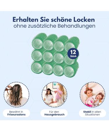 Ponik's Self-Adhering Hair Roller Curlers Set - 12 Green 20mm Curlers for Perfect Curls | Hair Styling Essentials - Buy Online on GoSupps.com