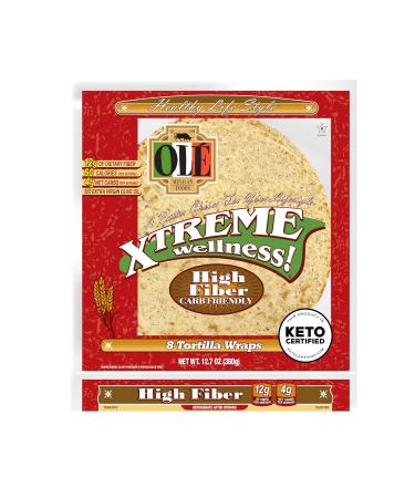 Olé Xtreme Wellness® High Fiber | 8" Flour Tortillas |Carb Lean |Keto Certified | 12.7 oz.| 8 Count (Pack of 6)