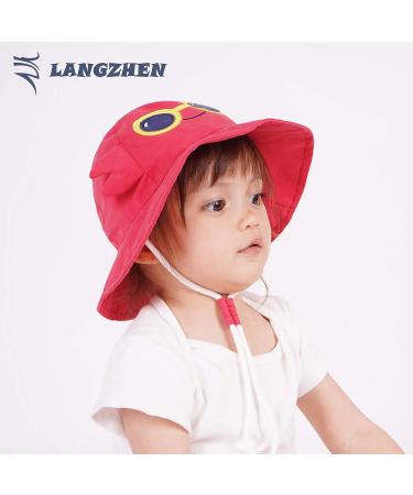 LANGZHEN Beach Sun Protection Hat for Baby Girls - Adjustable Toddler Kids Hat with Wide Brim and Chin Strap in Crimson Crab Design - Buy Online on GoSupps.com