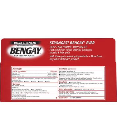 Bengay Ultra Strength Pain Relief Cream 4 oz - Muscle & Joint Analgesic with Camphor, Menthol, Methyl Salicylate - Non-Greasy Formula for Arthritis and Back Pain - Buy Online on GoSupps.com