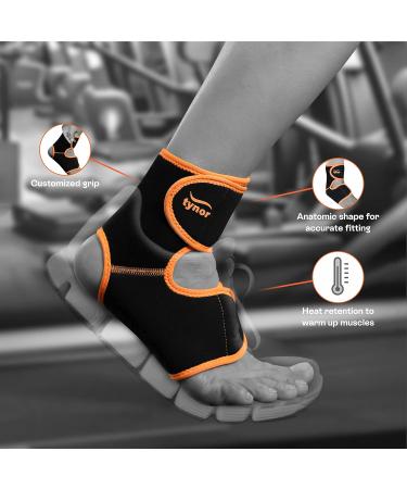 TYNOR Ankle Brace for Men & Women - Breathable Neoprene Compression Sleeve for Sprains Plantar Fasciitis & Sports - Adjustable Wrap - One Size - Premium Orange - Buy Online on GoSupps.com