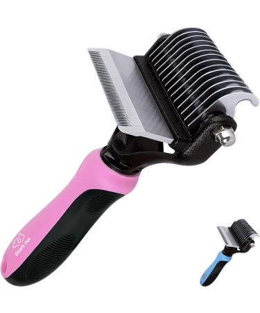 Pet Brush, 2-Side Pet Grooming Tools for Cat and Dog with Deshedding Brush and Safe Dematting Comb Small Pink
