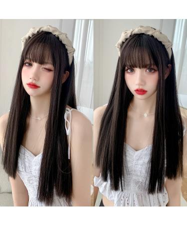 7JHH Long Straight Black Wig with Bangs - Synthetic Natural Hair for Women - Ideal for Parties & Cosplay - Premium Quality (23 inch Black) - Buy Online on GoSupps.com