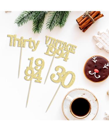 Gyufise 24Pcs Happy 30th Birthday Cupcake Toppers Glitter Thirty 30 Fabulous Vintage 1994 Cupcake Picks for 30th Birthday Wedding Anniversary Party Cake Decorations Supplies Gold Gold 30th - Buy Online on GoSupps.com