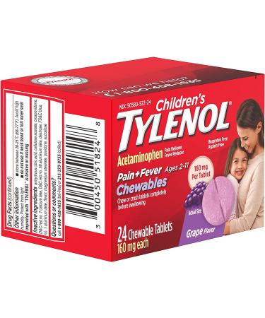 Children's Tylenol Chewables 160mg Acetaminophen | Grape Flavor 24 ct - Pain & Fever Relief - Buy Online on GoSupps.com