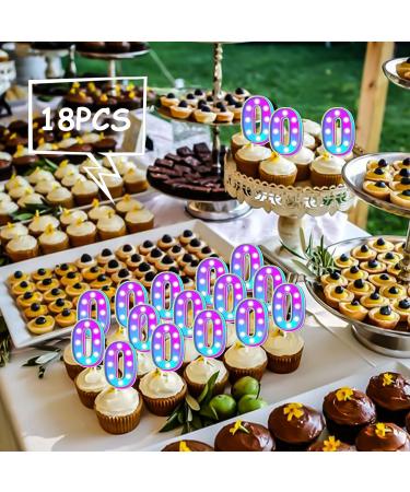 18pcs Blue Fluorescence Number 0 Dessert Cupcake Topper Number Combination Theme Decoration Supplies Happy Birthday Engagement Wedding Anniversary Party Decor Supplies - Buy Online on GoSupps.com