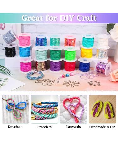 Cridoz Boondoggle String Kit with 20 Rolls Plastic Lacing Cord and 50 Keychain Accessories - Lanyard String Set for Crafts & Weaving - Buy Online on GoSupps.com