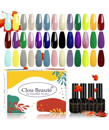 Clou Beaute 20pcs Colors All Season Holiday Gel Polish Set- Soak Off Pink Red Green Blue Golden Glitter Gel Polish Nail Art Beauty Set Gifts for Women CB-S22-11