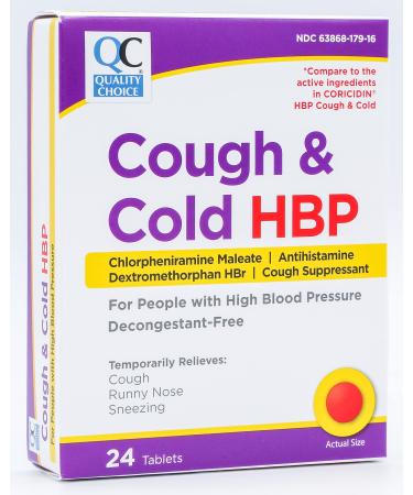 Quality Choice Cough & Cold HBP High Blood Pressure Cough and Cold Relief Tablets 24ct