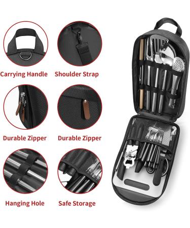 27 Piece Stainless Steel Portable Camping Kitchen Utensil Set - Outdoor Cooking Organizer for Travel, Picnics, BBQs - Black - Buy Online on GoSupps.com