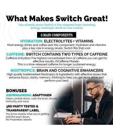 Buy Switch Brain Boosting Nootropic Energy Supplement - Enhance Focus Memory & Mood - Sugar Free Keto Strawberry Lemonade - Buy Online on GoSupps.com