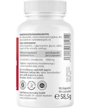 ZeinPharma Chondroitin Capsules 500 mg - Dietary Supplements for Joint Health (90 Pieces) - Additive-Free Biologically Tested - Buy Online on GoSupps.com
