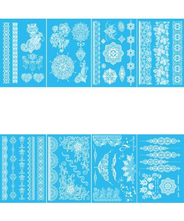 White Lace Henna Temporary Tattoo Stickers - Indian Mehndi for Wedding, Waterproof Body Art for Women and Teens (8 Sheets) - Buy Online on GoSupps.com