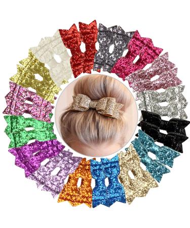 YOPAY 32 Pack 3.5 inch Glitter Hair Bows 16 Colors Kids Girls Pigtail Bows Clips Barrettes with Alligator Clips Sparkly Sequin Hair Clips for Girls Kids Teens