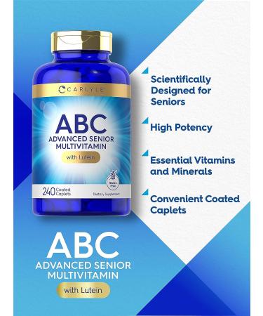 Carlyle Senior Multivitamin 240 Tablets with Lutein & Lycopene | ABC Advanced Supplement | Non-GMO Gluten Free | Men & Women Over 60 - Buy Online on GoSupps.com