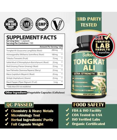 Satoomi Tongkat Ali for Men 3450mg - High Potency Extract with Ashwagandha & Tribulus Terrestris - 5 Months Supply - Boost Strength & Energy - 150 Capsules - Buy Online on GoSupps.com
