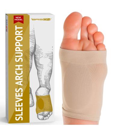 Arch Support Sleeves - Plantar Fasciitis Relief Brace - Foot Arch Supports for Flat Feet Arch and Foot Pain - Men Women 1 Pair Beige