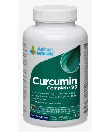 Platinum Naturals Curcumin Complete 95-60 High Absorption Vegan Liquid Capsules 250mg Turmeric Derived Supplement - Enhanced Joint Comfort & Mobility Potent Antioxidant for Brain & Skin Support 60 count (Pack of 1)