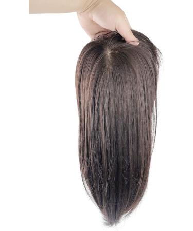 35cm Free Part Silk Base Clip-in Topper with Bangs - Cold Brown - Buy Online on GoSupps.com