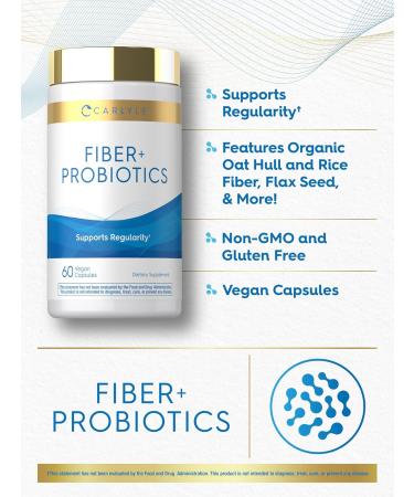 Carlyle Fiber and Probiotic Supplement | 60 Capsules | 14 Strains | Supports Regularity for Men and Women | Vegan Non-GMO Gluten Free - Buy Online on GoSupps.com