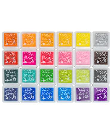 Ancwzoz Ink Pad, 24 Colors Finger Washable Craft Ink Pad for Kids Stamp, 1.18X1.18''