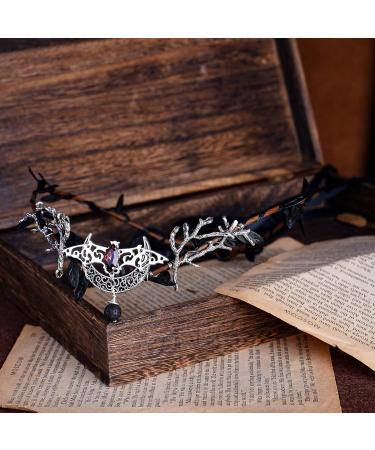 MOSTORY Handmade Elf Silver Moon Crown Fairy Bat Wings Headpiece Woodland Black Leaf Headband Fairy Princess Cosplay Costume Accessory Renaissance Carnival Festival Party Prom Silver Black - Buy Online on GoSupps.com