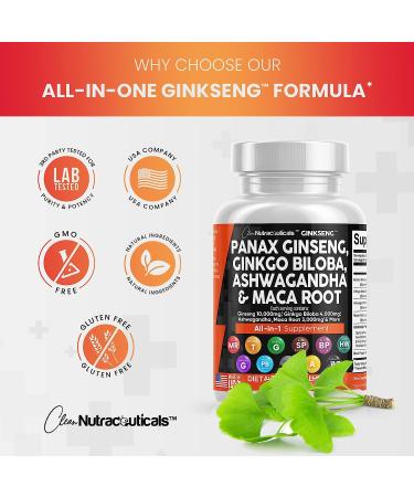 Premium Brain Supplement with Panax Ginseng, Ginkgo Biloba, Ashwagandha & More - 60 Caps - Made in USA - Buy Online on GoSupps.com