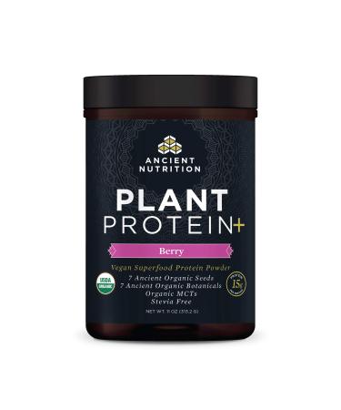 Plant Based Protein Powder by Ancient Nutrition, Plant Protein+, Berry, Organic Vegan Superfoods Supplement, 15g Protein Per Serving, Great for Protein Shakes, Gluten Free, Paleo Friendly 12 Servings