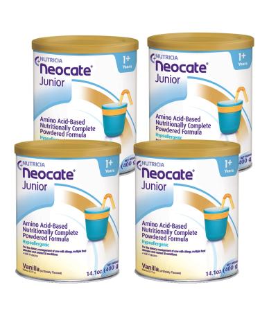 Neocate Junior - Powdered Hypoallergenic, Amino Acid-Based Toddler and Junior Formula - Vanilla - 14.1 Oz Can (Case of 4) Vanilla 14.1 Ounce (Pack of 4)