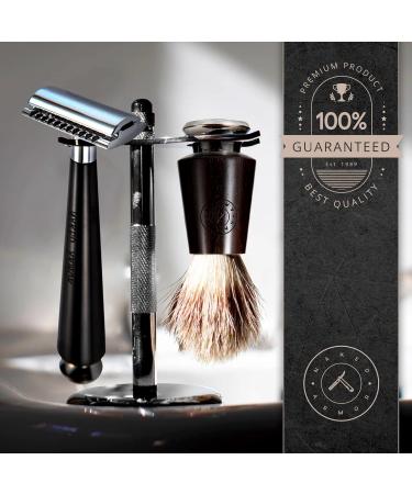 Complete Safety Razor Kit - Ebony Wood Double Edge Razor Brush Organic Soap & Shaving Bowl - Perfect Gift for Men - Buy Online on GoSupps.com