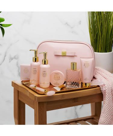 Enchanted Rose Spa Gift Basket for Women - Self Care Kit with Shower Gel, Bubble Bath, Body Scrub, Mud Mask, Perfume - Spa Kit Birthday Gift for Women, Mom, Sister, Mother's Day - Buy Online on GoSupps.com