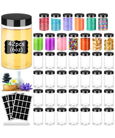 Plastic Jars with Lids 6OZ 42PCS,Small Cosmetic Slime Containers Clear Travel Round Jars Empty Refillable Sample Containers Leak Proof Pot Jars with Black Lids for Lotion, Cream, Cosmetics, Sugar Scrub, Body Butters,Makeup…