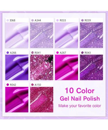 Shining She UV Nail Polish Set - 10 Colors Glitter Gel Violet Purple & Lavender Pastel - Soak-Off 8ml Perfect for Beginners & DIY Art Salon - Buy Online on GoSupps.com