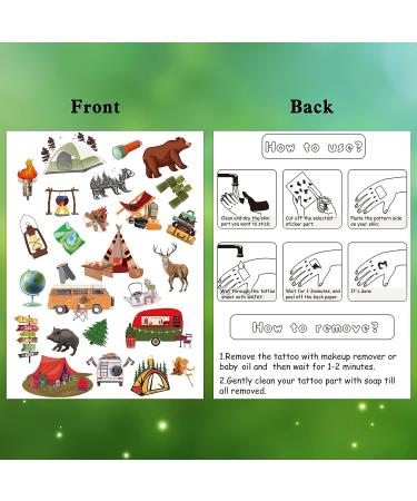 PANTIDE 100Pcs Camping Temporary Tattoos for Kids - Waterproof Non-toxic Fake Tattoos Stickers | Cartoon Body Stickers with Animals, Cars, Tents - Happy Camper Theme Party Favors & Birthday Gifts - Buy Online on GoSupps.com