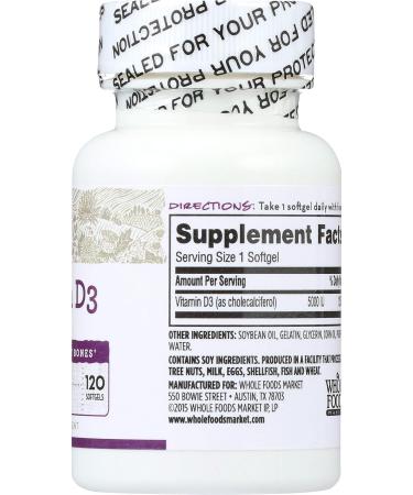 365 by Whole Foods Market Vitamin D3 5000 IU 120 ct - Buy Online on GoSupps.com