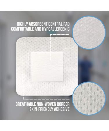 JJ CARE Adhesive Island Dressing [Pack of 25] - 4x4 Sterile Bordered Gauze - Latex-Free & Non-Stick Wound Dressing - Buy Online on GoSupps.com