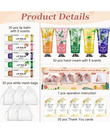 30 Sets Bulk Hand Lotion & Lip Balm Gifts | Wedding & Bridal Shower Favors with Thank You Cards | Perfect Thank You Gifts for Women & Coworkers - Buy Online on GoSupps.com