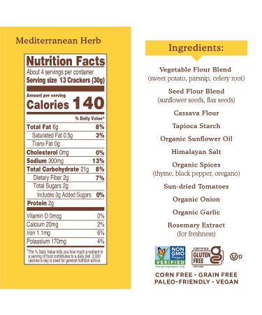 Simple Mills Mediterranean Herb Pita Crackers - Gluten Free, Vegan Snack - Paleo Friendly - 4.25oz - Buy Online on GoSupps.com