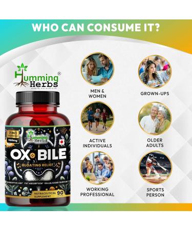 Humming Herbs Ox Bile with Digestive Enzymes & Pre/Probiotics 90 Veg Caps Cholic Acid Inulin Betaine HCl Peppermint Bromelain Healthy Digestion & Nutrient Absorption - Bile Salts Supplement - Buy Online on GoSupps.com