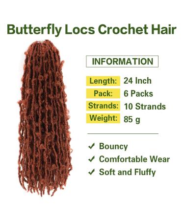 24 inch Butterfly Locs Crochet Hair 6 Pack - Long Faux Locs Crochet Braids for Black Women - Pre-looped Synthetic Hair Extensions - Buy Online on GoSupps.com