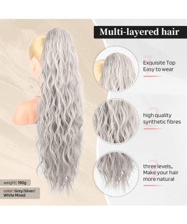 Flufymooz 66 cm Curly Ponytail Extension - Gray/Silver/White Mixed Hairpiece for Women - Synthetic Horse-Tailed Hair Extensions - Buy Online on GoSupps.com
