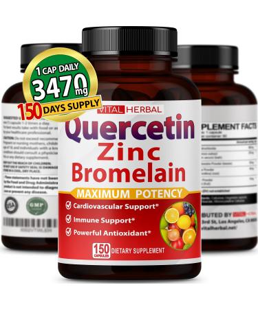 Premium High Purity Quercetin 98% with Bromelain Capsules for Maximum Potency with Green Tea Ashwagandha - Supports Overall Health Strength Energy - 90 Days Supply