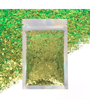 Color Shift - Chunky Cosmetic Glitter   Festival Rave Beauty Makeup Face Body Nail   (Green/Gold)