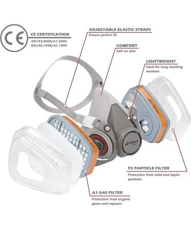 AirGearPro M-500 Reusable Respirator Mask with A1P2 Filters | Anti-Gas Anti-Dust | Gas Mask Ideal for Painting Woodworking Construction Sanding Spraying Chemicals DIY etc - Buy Online on GoSupps.com